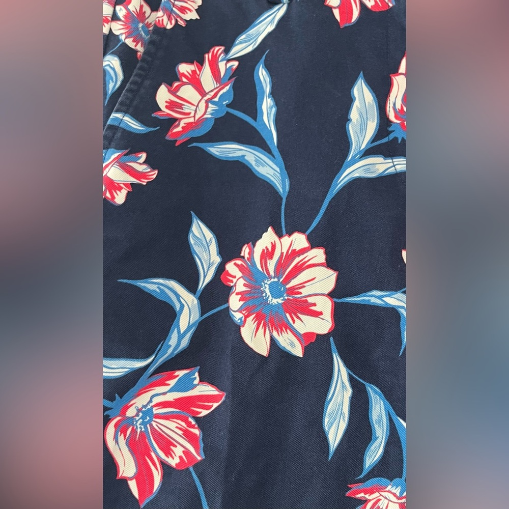 Lands' End Blue, White & Fuschia Floral Chinos with Pockets, Size 6 - Picture 4 of 11